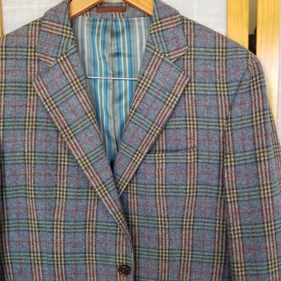 Men's Tweed Plaid Sport Coat Size US 40 Kuhlman Two-Button Smokey Blue 100% Wool - Picture 4 of 12